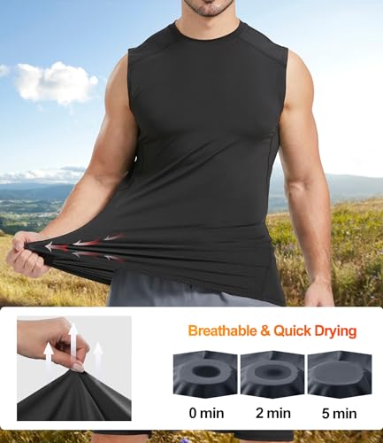 5/6 Pack Men’s Sleeveless Compression Shirts, Dry Fit Running Sports Workout Athletic Base Layer Tank Tops2