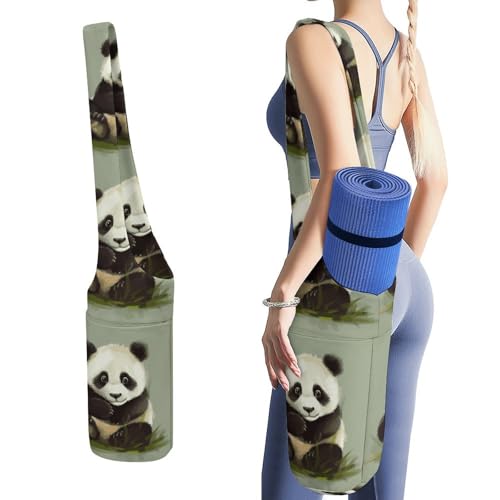 Sac de rangement pour tapis de yoga panda en toile avec poche humide