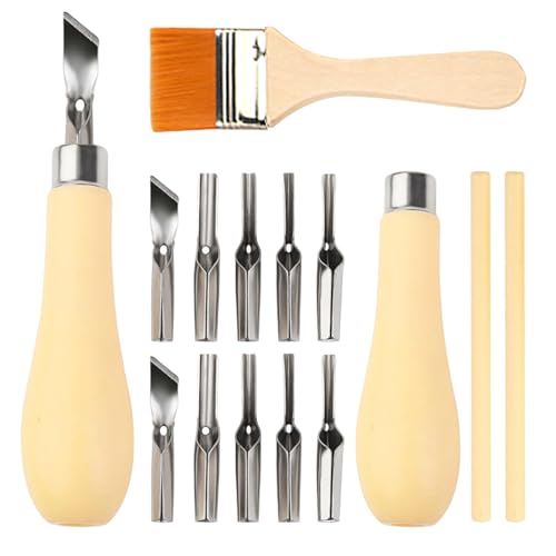 2 Set Lino Cutting Tools Professional Lino Cutting Kit for Printmaking and Sculpture Lino Cutter Includes Handle and Brush Ideal for Artists and DIY Projects