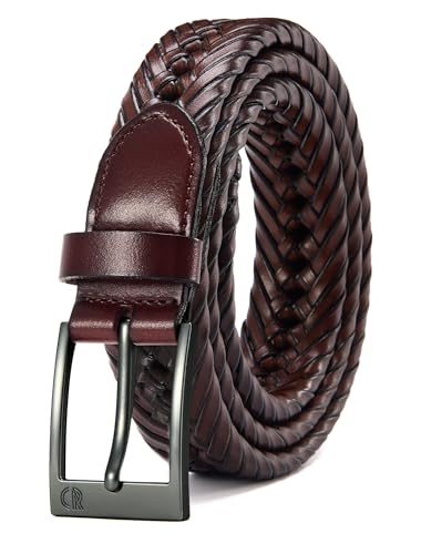 Image of CHAOREN Leather Braided Belts for Men - 1 1 /8 inch Mens Casual Woven Leather Belt for Dress Pant