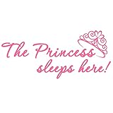 The Princess Sleeps here - Pure Vinyl Carved Wall Decal Without Transparent Edge Removable Art Letters Quotes Girl's Room Cute Décor - Pink