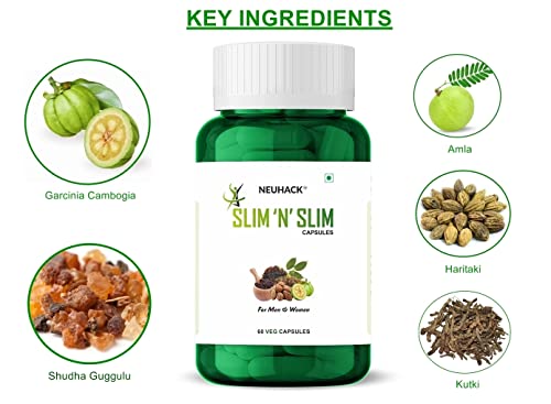 Image of Slim N Slim Weight & Fat Management Ayurvedic Veg capsules with Garcinia combogia - 60 caps