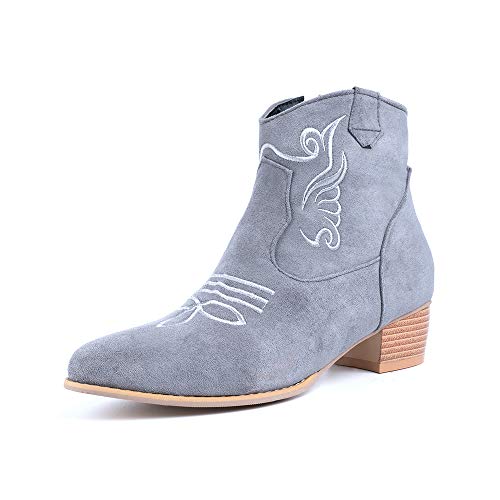 Botines Mujer Tacon Ancho Bajo Botines Cuero Planos Tobillo Western Botas Comodos Otoño Invierno Casual Cremallera Ankle Botas Tacon Medio 4.5cm Gris 40