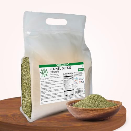 Image of Pure Tree Certified Organic Fennel Seeds | 10 Kg / 10000 g | Saunf, Variyali | Perumjeerakam Whole Spices Sombu Whole | Fennel seeds Saunf | Organic Saunf Rich Flavour Sombu