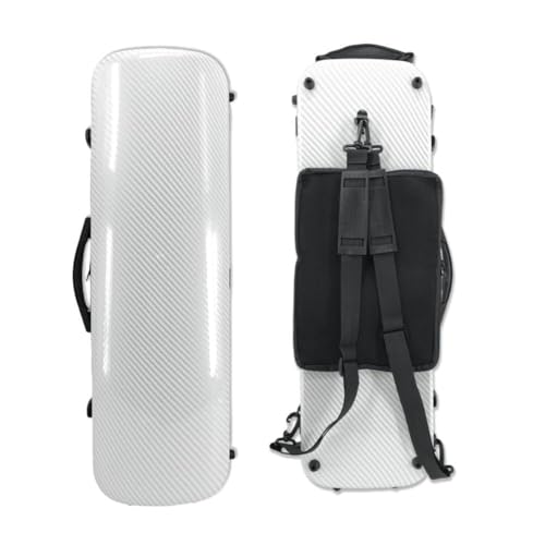 WUQIMUSC Estojo Para Violino 4/4, Tamanho Integral, Fibra De Carbono, Oblongo, Rígido, Retangular, Acolchoado Macio, Com Alças Traseiras E Bolsa Partituras (Branco)