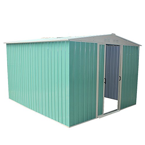 Panana 8 x 8ft Metal Garden Apex Roof Storage Shed Metal Flat Roof Shed Door at 8FT side