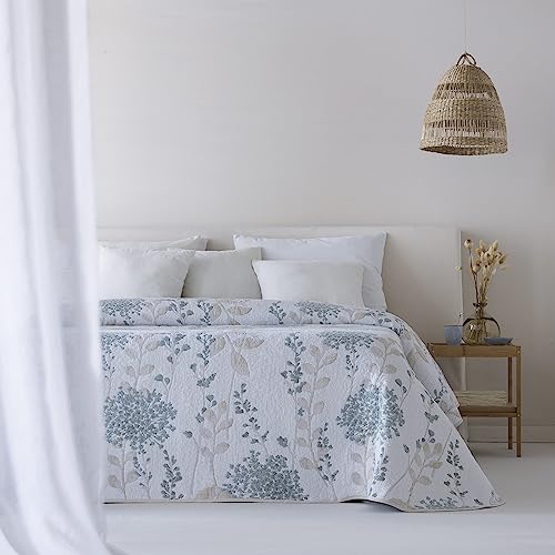 ETHERE MAISON | Colcha Jacquard Chiara Reversible de Algodón Azul para Cama de 180 | Ligera, Transpirable y de Secado Rápido | 270x270 cm | Ideal para Entretiempo
