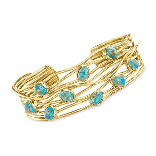 Ross-Simons Turquoise Highway Cuff Bracelet in 18kt Gold Over Sterling