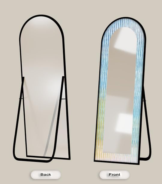 23,5’’W x 67’’H Skyfall Haze - Abstract Floor Mirror Arched Full Lenght Mirror - Arch Full Body Stained Floor Mirror with Black Frame with Gold Frame