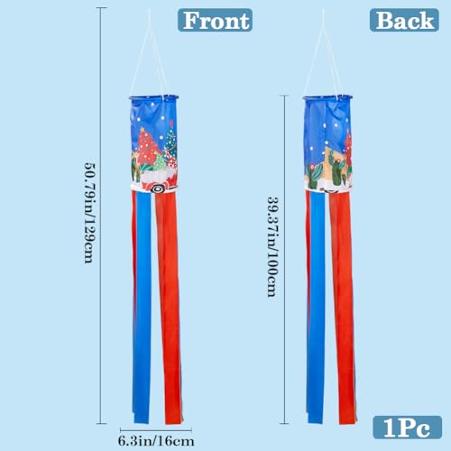GORGECRAFT 51 Inch Christmas Theme Windsock Flag Santa Claus Tree Streamer Flags 3D Blue Polyester Winter Wind Sock Outdoor Hanging Decorations for Garden Yard Patio Lawn Xmas Holiday Party Decor - Image 3