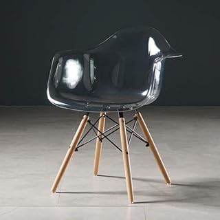 LKAIBIN Nordic Silla de Comedor Personalizadas Silla Transparente del Respaldo plástico Creativo de Material de Cristal Sillas de restauración de Muebles del hogar (Color : Grey Wood with Arm)