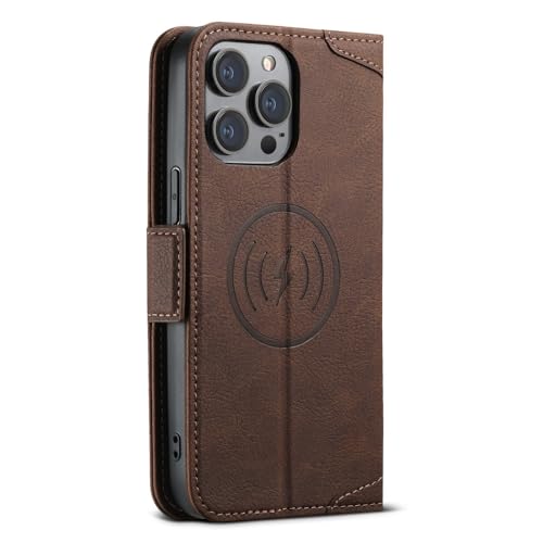 Étui de téléphone en cuir magnétique avec porte-carte ENILSA pour iPhone 14 Plus marron