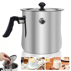 1.5L Milchtopf mit Deckel, Simmertopf mit Pfeife, Doppelwandig Milchtopf mit Bakelitgriff, Edelstahl Puddingtopf Wasserbad Schmelztopf, Wasserbad Topf mit Pfeiffunktion und Bakelitgriff