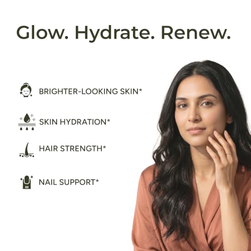 Image of NewYou Collagen Glow Marine Collagen Powder for Skin, Hair & Nail Support | With Glutathione, Biotin, Hyaluronic Acid & Vitamins B Complex, C & E | Supports Skin Hydration & Hair Health | Blueberry Flavour | 150g