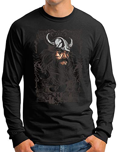 T-shirt Viking Warrior OM3 noir manches longues homme vêtement nordique taille M