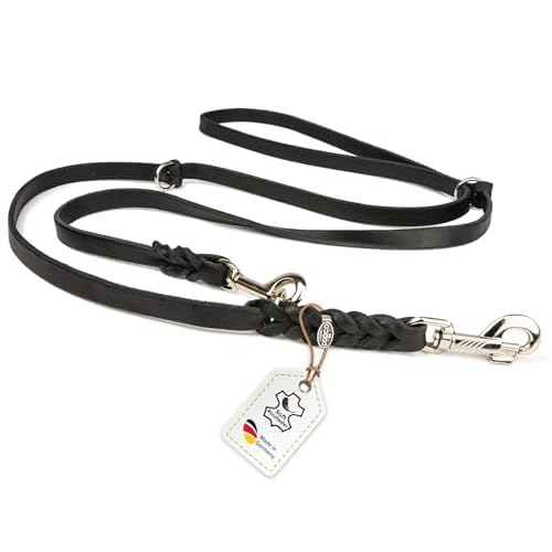 CopcoPet - Fettlederleine, Schwarz 3 m x 10 mm, verstellbare Hunde-Leine aus Leder mit verchromten Karabinern, geflochtene Hunde-Führleine Leder für Hunde bis 25 kg