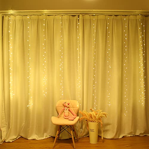 Image of 300 LED Warm White Fairy Curtain Lights - 3m USB Plug-in String Lights with Remote Control, 8 Modes for Indoor /Outdoor Use - Perfect for Bedroom, Weddings, Parties, and Holiday Decor (1, Warm White)