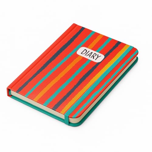 Image of COI A5 Trendy Striped Hardcover Diary 5.5x8.5″ - 192-Page Unruled Journal, 80 GSM Cream Paper, Dual Ribbon Bookmarks, Elastic Closure & Rounded Corners
