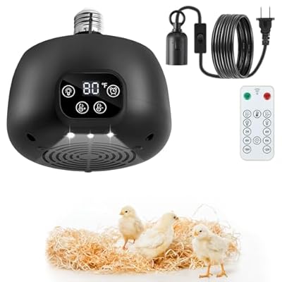 Gulfmew 1 Pack Chicken Coop Heater with Remote, 200W Chicken Coop Warmer Temperature Control with Lights, Heat Lamps for Chickens with Digital Display and 5Ft Cable for Reptiles/Duck/Lizard