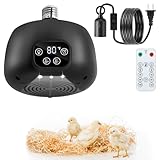 Gulfmew 1 Pack Chicken Coop Heater with Remote, 200W Chicken Coop Warmer Temperature Control with Lights, Heat Lamps for Chickens with Digital Display and 5Ft Cable for Reptiles/Duck/Lizard