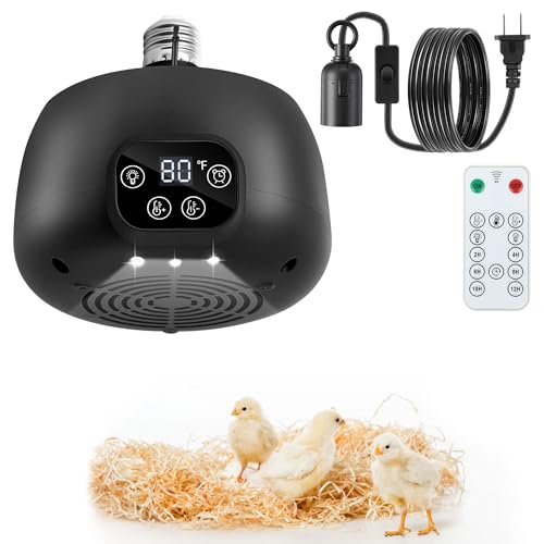 Gulfmew 1 Pack Chicken Coop Heater with Remote 200W Chicken Coop Warmer Temperature Control with Lights Heat Lamps for Chickens with Digital Display and 5Ft Cable for Reptiles/Duck/Lizard