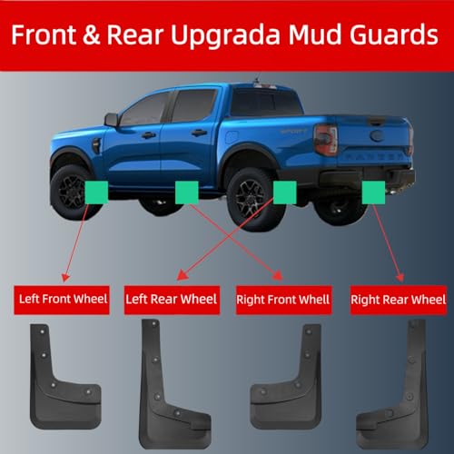 Image of Mud Flaps for Ford Ranger 2024 2025, Wheel & Tire Splash Guards, Mudflaps for Car, PP Material, All Weather Tire Protector Splash Guards Mudflaps for Ford Ranger Exterior Accessories