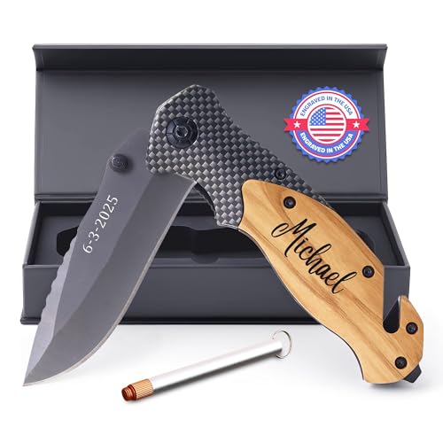 Mastercarves Personalized Pocket Knife for Men - Custom Engraved Folding Knife Gift for Dad, Husband, Boyfriend - 3.54