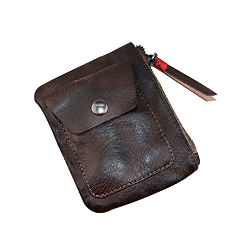 Leather Coin Purse, Wallet Mini Pocket Wallet Zipper Coin Organizer Change Holder Leather Zipper Storage Bag for Men and Women (Dark coffee)