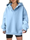 ANRABESS Womens Oversized Hoodies V Neck Sweatshirts Fleece Long Sleeve Pullover Y2K Clothes 2025 Fall Trendy Outfits Light Blue M