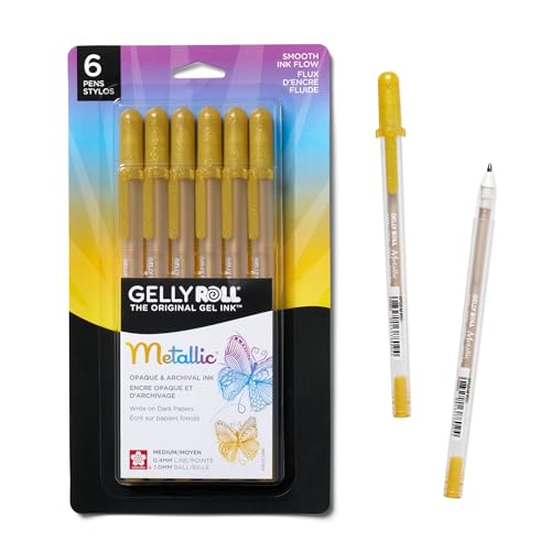 SAKURA Gelly Roll Metallic Gel Pens, 6 Piece Gold, 6
