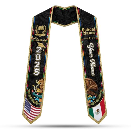 MonkeyVan Custom Mexican Graduation Sash Mexican Flag Graduation Stole Mexican Stoles for Graduation 2025 Mexican Graduation Sash Mxc5
