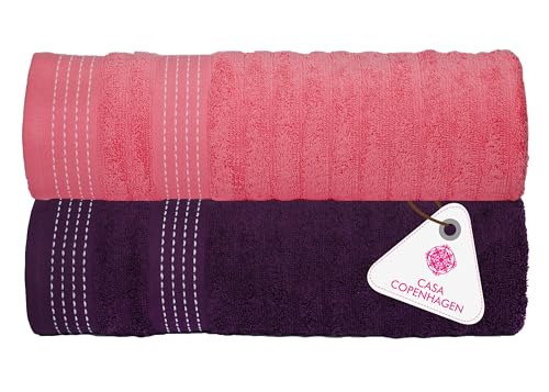 Image of Casa Copenhagen, Super Soft Elegance Collection 2 Pieces 100% Cotton Large Bath Towel (Size : 75 x 150 cm) - Purple & Pink