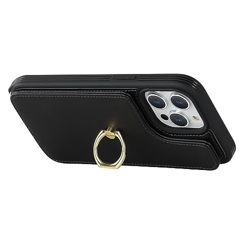 Image of for iPhone 13 Pro Case with Card Holder and Strap for Women,Crossbody Lanyard,RFID Blocking,Kickstand Ring Stand,Snap Clasp,Phone Wallet Cases 6.1 inch(Black)