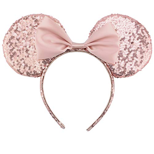 Mouse Ears Bow Headbands Sequin Hairband Butterfly Glitter Hair Accessories for Girls Women (champagne)