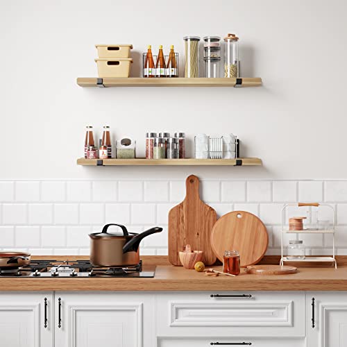 Ecowillon Natural Wood Floating Shelves With Lip, Set Of 2 Floating Wall Shelves With Metal Bracket, 36 Inch Picture Ledge Shelf Wall Mounted Shelves For Living Room, Bedroom & Kitchen,Lightly Color. #TOP3
