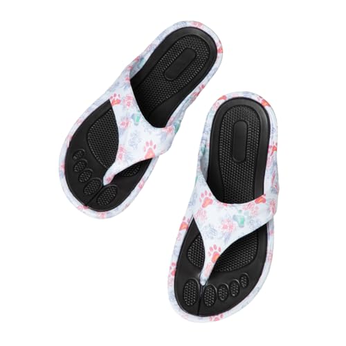 Image of GreaterGood Walking Paws Flip Flops Rainbow Colorful Lightweight Contoured Non Slip Textured Footbed Beach Sandals for Women