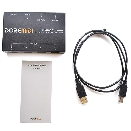 DOREMiDi MIDI THRU-6 Pro Box MIDI Splitter + Filter Be Used To Convert 1 MIDI Input Into 6 MIDI Outputs + USB MIDI Output (THRU-6 Pro)