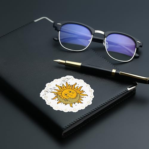 Image of Sun Face with Crescent Moon Vinyl Waterproof Sticker Decal for Laptop Water Bottle Antique Celestial Art Sticker 5 Inch