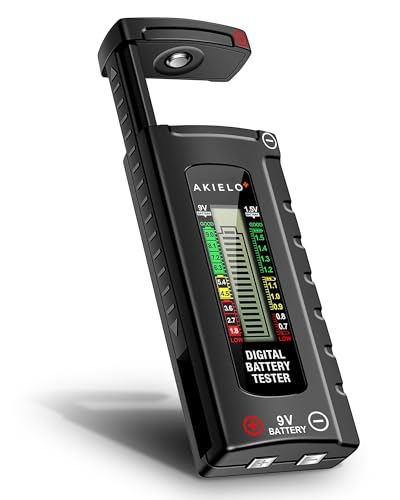 AKIELO+ Digitaler Batterietester mit LCD Anzeige – Universal Batterie Tester & präzises Batterieprüfgerät für Haushalt – Für AAA, AA, C, D, 9V & 1,5V Knopfzellen AKIELO+ Digitaler Batterietester mit LCD Anzeige – Universal Batterie Tester & präzises Batterieprüfgerät für Haushalt – Für AAA, AA, C, D, 9V & 1,5V Knopfzellen