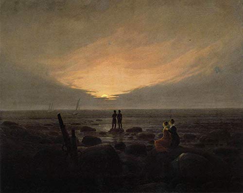 Peintures sur toile Lever de lune de Friedrich pour un salon au décor de plage romantique