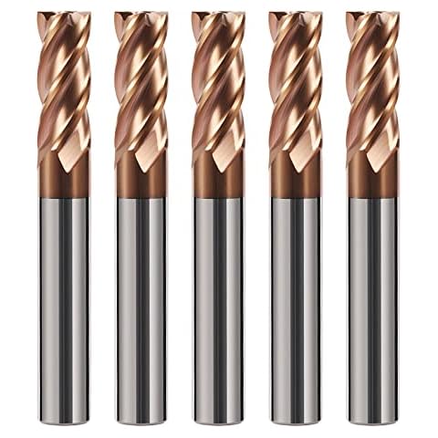AYCHOLIZ 5PCS Carbide Square End Mills 5/16" Tungsten Steel Flat End Mills 4 Flute CNC Milling Bits Cutter for Alloy Steel High Alloy Cast Iron-HRC55 - TISIN Coated Cover