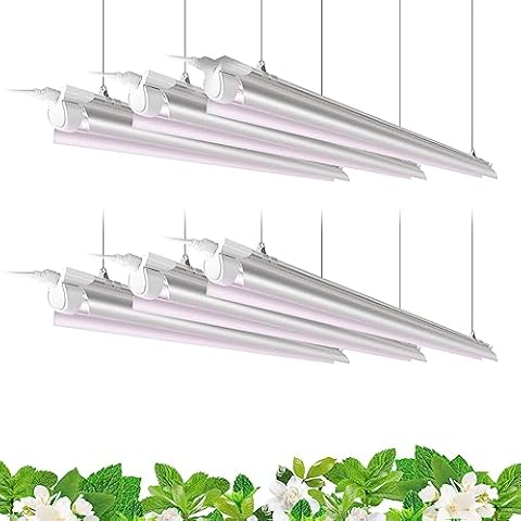 Barrina 4FT T8 Plant Grow Light, 252W(6 x 42W, 1400W Equivalent), Full Spectrum, LED Growing Lamp Fixture for Indoor Plant Growing, with ON/Off Switch & V-Shaped Reflector, Pinkish White, 6-Pack Cover