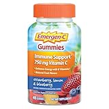 Emergen-C 750mg Vitamin C Gummies for Adults, Immune Support Gummies, Gluten Free, Strawberry, Lemon and Blueberry Flavors - 45 Count
