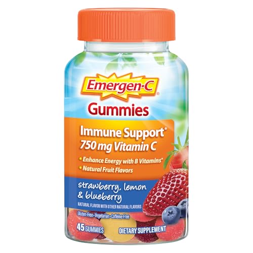 Emergen-C 750mg Vitamin C Gummies for Adults, Immune Support Gummies, Gluten Free, Strawberry, Lemon and Blueberry Flavors - 45 Count