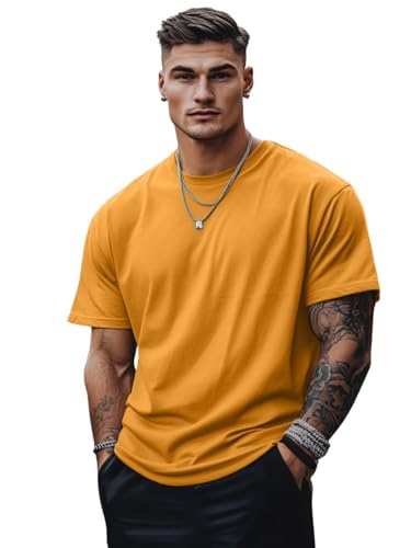 Image of Veirdo Oversized Baggy Fit Drop Shoulder Half Sleeves Round Neck Solid Pure 100% Cotton T-Shirt for Men (Available in White, Black, Mustard, Maroon, Green, Lilac, Navy, Red Color)