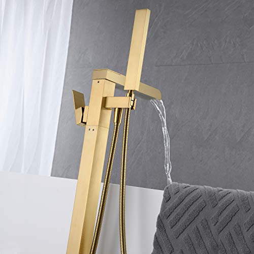 Freestanding-Bathtub-Faucet-Brushed-Gold-Waterfall-Tub-Filler-Floor-Mount-Brass-Single-Handle-Bathroom-Faucets-with-Hand-Shower Freestanding Bathtub Faucet Brushed Gold Waterfall Tub Filler Floor Mount Brass Single Handle Bathroom Faucets with Hand Shower