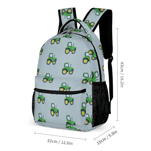 Green Tractor School Backpack Set Girls Womens Laptop Bookbag Casual Daypack Laptop with Lunch Tote Bag and Pencil Bag3