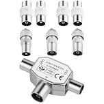 2-Way TV Aerial Splitter with Male and Female Connectors, TV Ariel Connections, Coaxial Cable TV Splitter, TV Signal Booster for Freeview/Sky/Virgin
