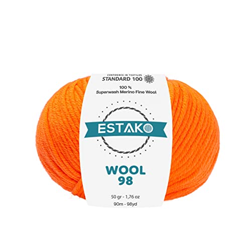 Estako Wool 98 . 100 % Superwash Merino Wool Medium Worsted Weight Soft Knitting And Crochet Yarn 1.76 Oz (50Gr) 98 Yds (90 M) (6392-Orange) #TOP21