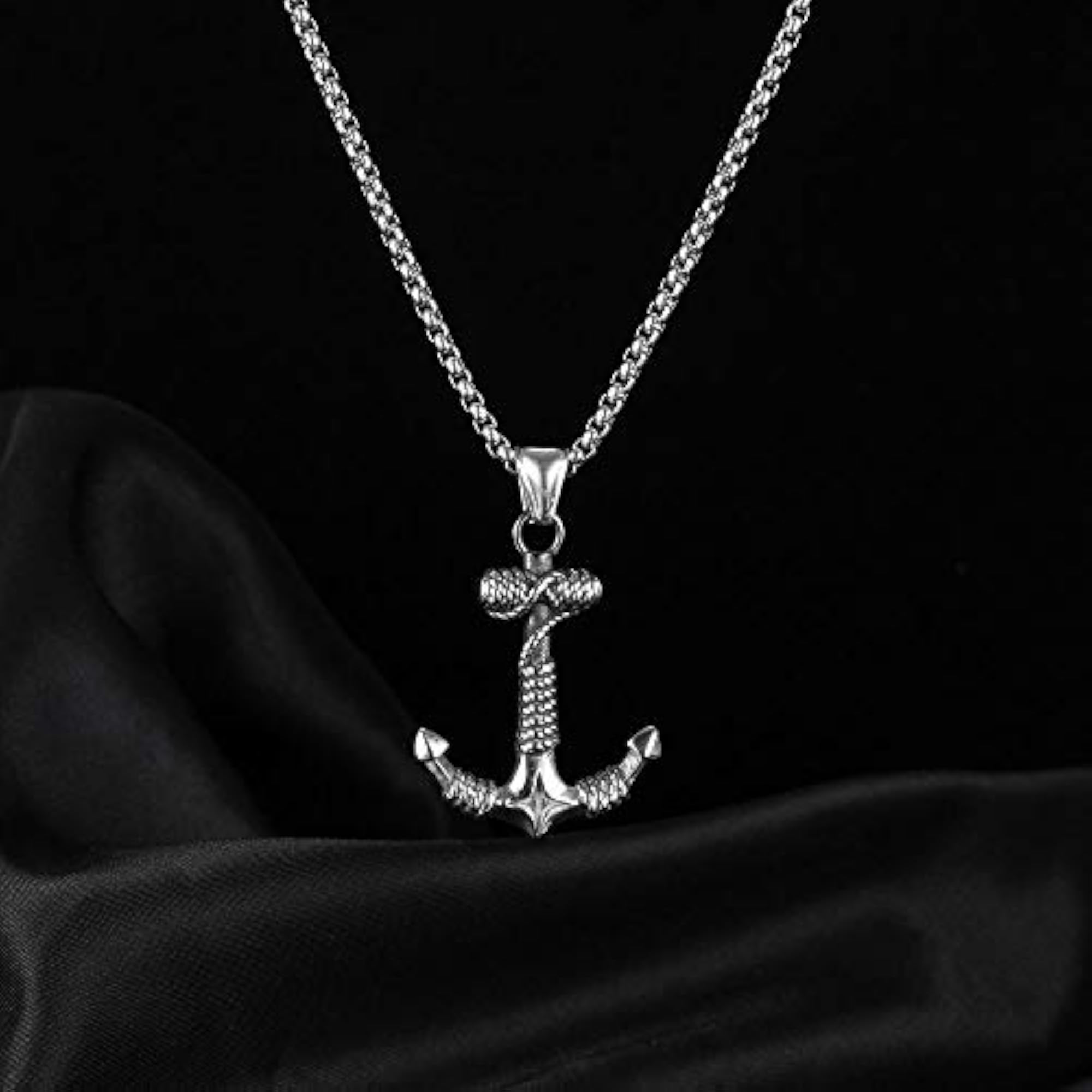 Stylish Silver Chain Anchor Pendant Necklace for Men